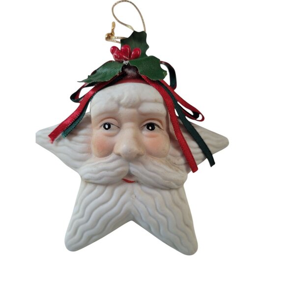 Porcelain Santa Face Star Shaped Christmas Ornament 3D - Picture 1 of 7